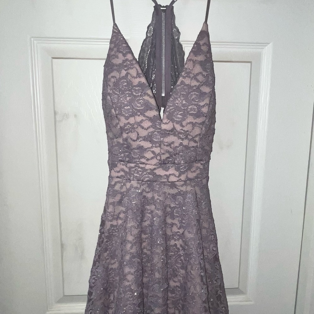 Elegant Lace Halter Dress in Purple